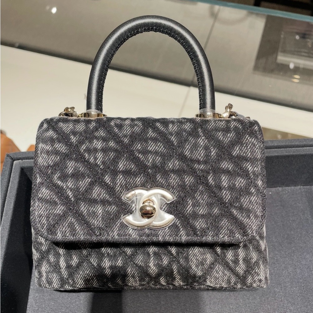 Brand New Chanel Nano Coco Handle In Washed Black Denim